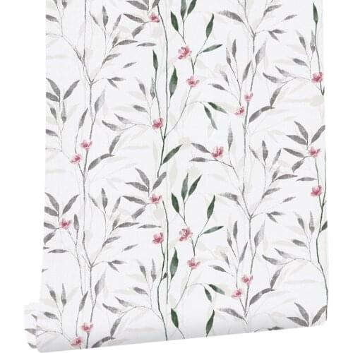 Floral Leaf Wallpaper Wall Peel and StickGreen/Grey Vinyl Self Adhesive Wall Paper Design For Walls Bathroom Bedroom Home Decor