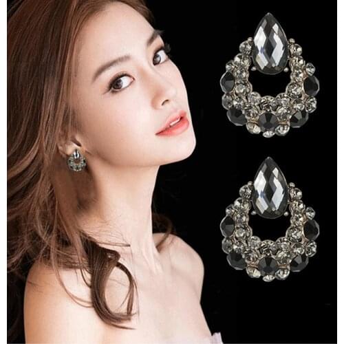 2021Korean Fashion Black Crystal Rhinestone Hollow Drop Earrings Drop Rhinestone Fashion Stud Earrings Womens Jewelry