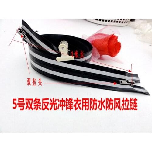 Reversed luminous garment zipper jacket clothing ski wear/suit 5#7# 20/100cm Nylon Reflective waterproof Double Sliders Open end