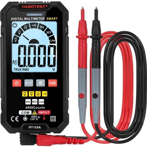 HABOTEST HT125A Smart Digital Multimeter 4000 Counts True RMS Auto Ranging Voltage Meter with Backlight LCD Screen