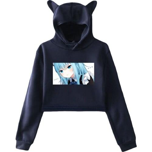 Nekoha Shizuku spring Kawaii cat ear cotton hoodie casual all-match pullover loose hoodie comfortable short sexy hoodie tops