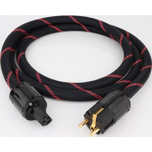 High Quality Silver Plated Audiophile AC Power Cable Pure Black Power Cord Cable With Schuko EU/US Power Plug