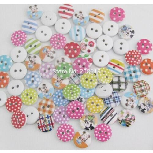 WBNLLL Novelty Baby Clothes Buttons 11.5MM Round Printing Wooden Made Mixed 200Pcs DIY Sewing Supplies