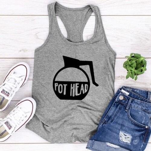 Pot Head Coffee Pun Tank Funny Women Sleeveless Workout Tops But First Coffee Tanks