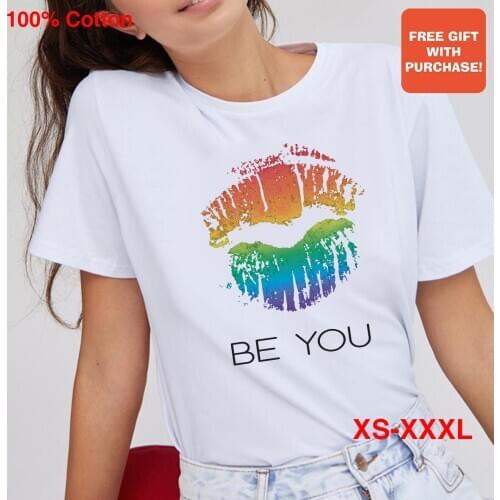 Be You Feminist Femme Tshirt White Cotton Aesthetic Designer Short Sleeves Style Women Top&Tees Sexy Lip Print T-shirt