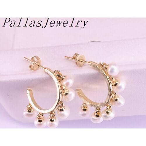 5Pairs Gold Filled Circle Genuine Freshwater Pearl Earrings Natural Pearl Charm Earrings Bohemia for Women