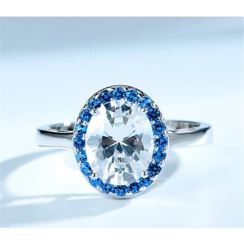 DY 925 Sterling Silver Ring Clear Blue Sapphire Cubic Zirconia Fancy Love Token Eternity Anniversary Ring For Women Fine Jewelry