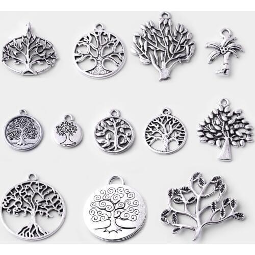 12Pcs/set Mixed Antique Silver plated Life Tree Spacer Charms Accessory for jewelry making Bracelet necklace earring wholesale