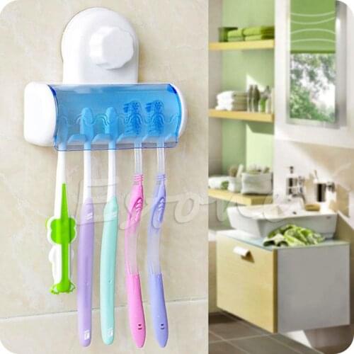 2020 Toothbrush Spinbrush Plastic Suction 5 Toothbrush Holder Wall Mount Stand Rack Home Bathroom Accessories