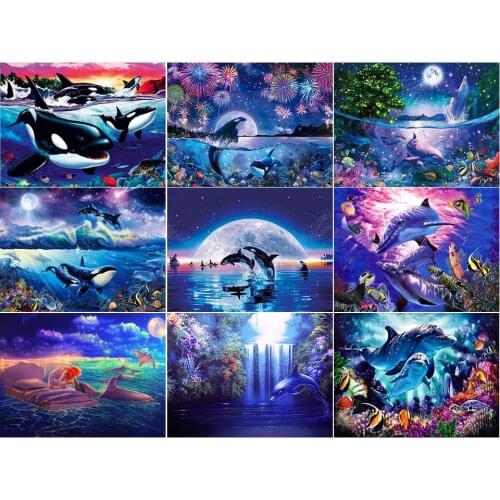 5D DIY Diamond Painting Dolphin Full Drill Square Embroidery Animals Pictures Of Rhinestones Mosaic Cross Stitch Kits Home Decor