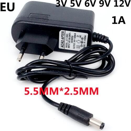 100V-240V Converter Adapter DC 3V/4.2V/5V/6V/9V/12V 1A/1000mA Power Supply Charger EU Plug 5.5mm * 2.5mm(2.1mm)