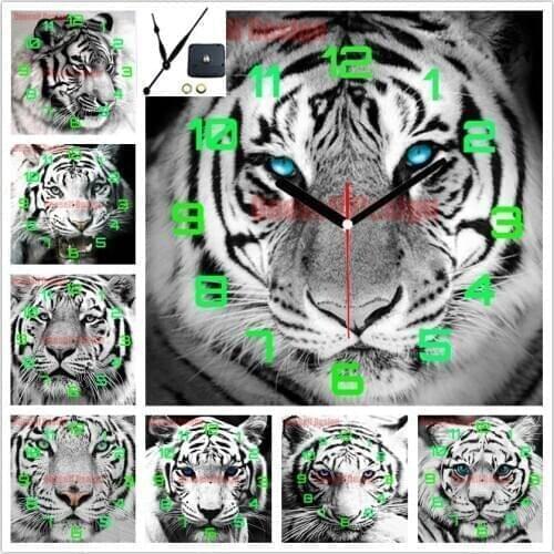 Diy diamond embroidery full set clock animal tiger diamond painting 5d tiger rhinestone pictures decoration home wall sticker
