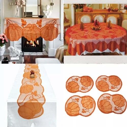 Halloween Decoration Table Runner Placemat Pumpkin Maple Leaves Tablecloth Halloween Thanksgiving Party Table Mat Pad Tablecloth