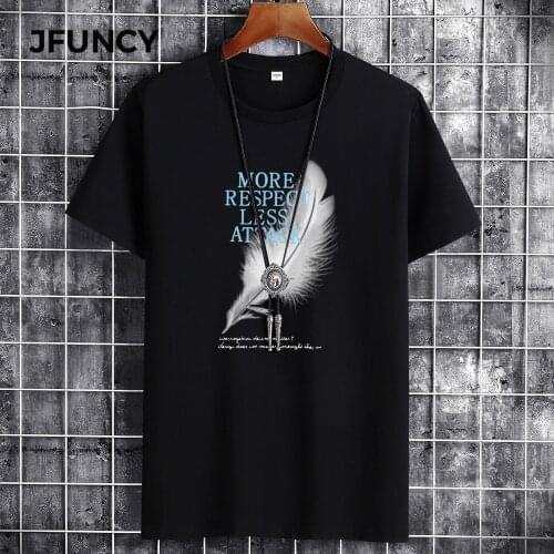 JFUNCY Men T-Shirt Summer Cotton T-Shirt Big Size Clothes Tops Street Harajuku Printing Short Sleeve T-Shirt Comfortable T-Shirt