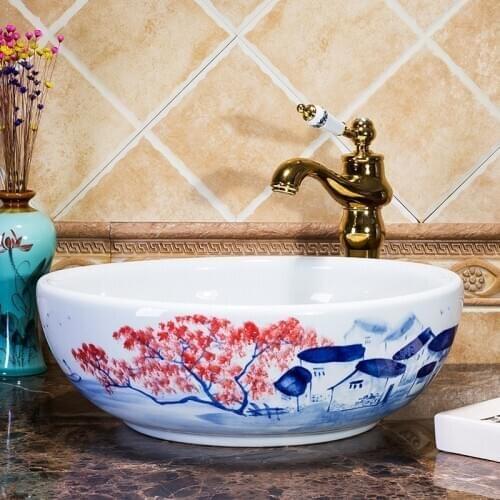 Porcelain Material Hand-Drawn Pattern Art Ceramic Bathroom Sink