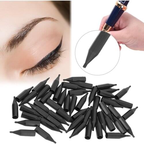 50Pcs Disposable Sterilized Needle Caps Eyebrow Eyeliner Lips Tattoo Needle Nozzle Caps 1P/3R Black Tattoo Machine Gun Accessory