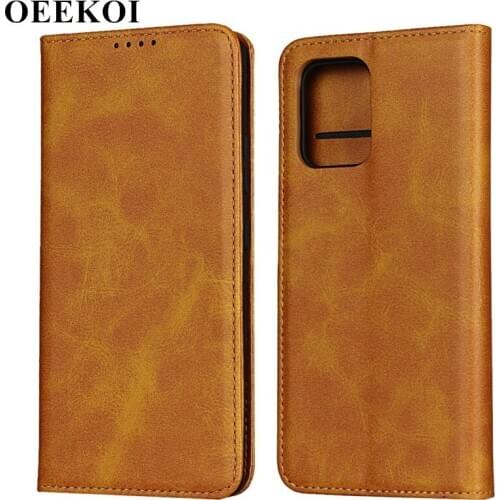 OEEKOI Calf Stripe Magnetic Snap Wallet Leather Case for Samsung Galaxy A91