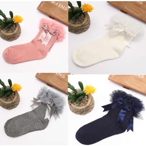 Girls lace Princess socks spring autumn period kids childrens big lace short socks cotton baby knee high princess lace socks
