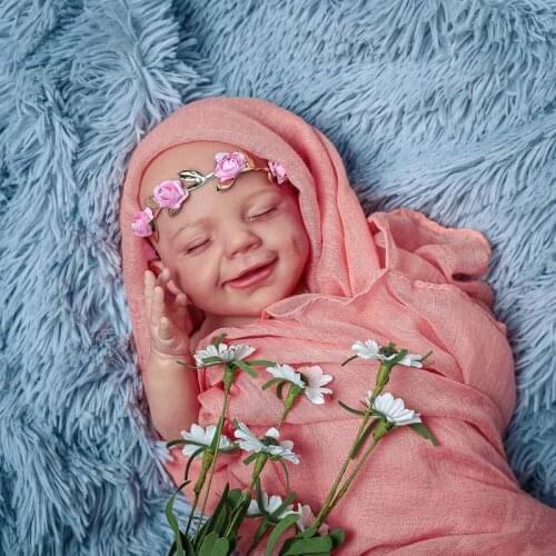 42CM Reborn Baby Doll Girl Smile To Sleep 17Inch Realistic Newborn Baby Dolls Full Vinyl Body Lifelike Eyes Close Boneca Toys