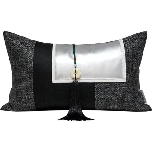 LAN JINGZE Modern Pillowcase Black Grey Sliver Patchwork Cushion Cover For Living Room With Tassel Throw Pillow Cover 30x50cm