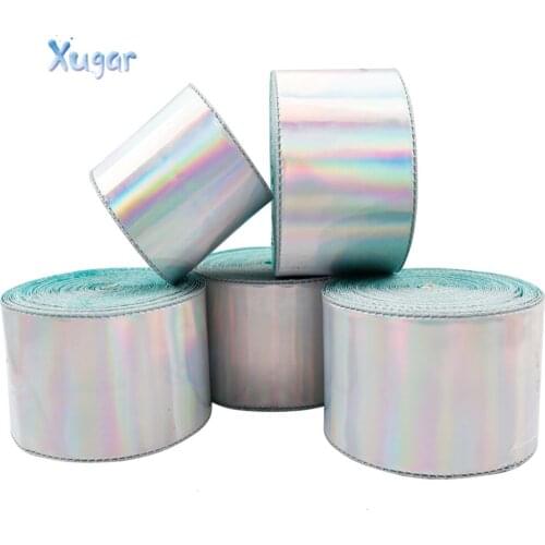 Xugar 1Yard (75mm) Laser Ribbon Rainbow Gradient Ribbon For DIY Hairbows Materials Decorative Arts Accessories