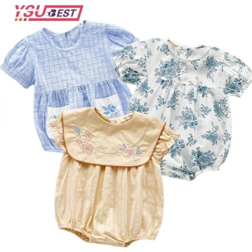 Summer 2020 Baby Kids Rompers Short Sleeve Embroidery Flower Cute Creeper Baby Girls Bodysuit Outfits Princess Clothing
