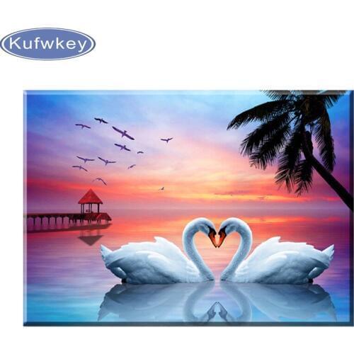 Hot !!! Diy Full Square Diamond Embroidery Lover Swan White Decorative Pictures Framed Painting Handmade Crafts diamond painting