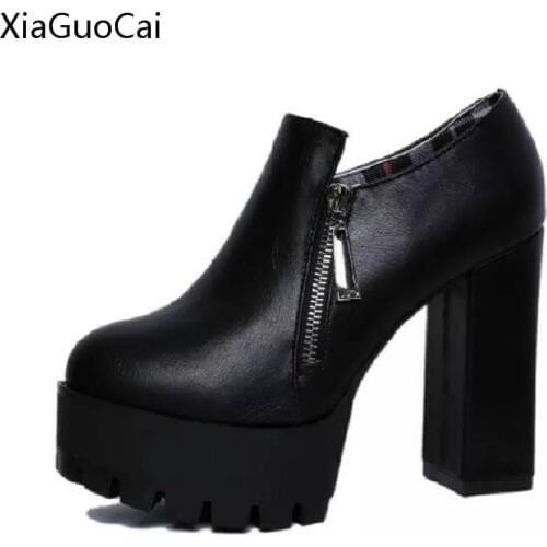 Hot Sale Women Autumn Platform Boots Zipper High Heel Round Toe Platform Shoes Casual Fashion Creepers X772 5