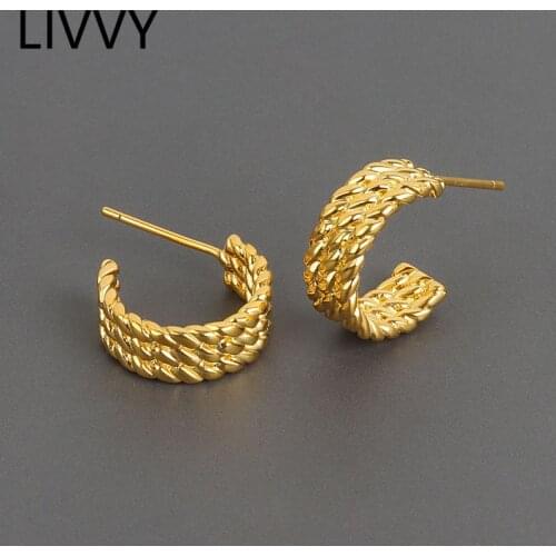 LIVVY Prevent Allergy Silver Color Twist Rope Multi-layer Lines Trendy Earrings for Women Couples Handmade Jewelry