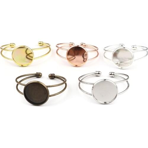 Handmade Copper Cabochon Settings Open Cuff Bangles Bracelets Round Cabochon Settings DIY Jewelry (Fit 20/25mm) 17cm long,2PCs