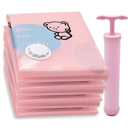 Cartoon Bear Vacuum Bag For Clothes Quilt Storage Bag Closet Wardrobe Organizer Space Saving Compressed Seal Bag Home Organizer