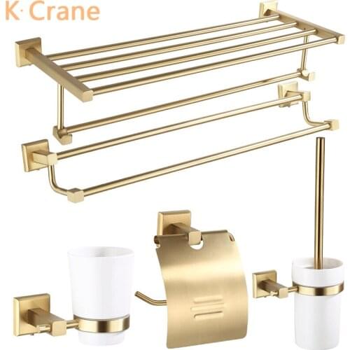 Bathroom Gold Accessories Set Wall Mount Towel Shelf Shower Soap Holder Brass Bath Rack Roll Paper Support Hanger Toilet Brush