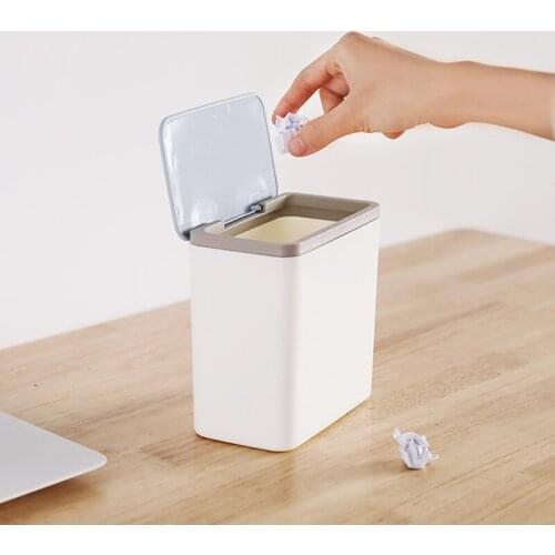 Desktop Trash Can With Lid Clamshell Paper Basket Plastic Storage Container Mini Office Small Debris Desk Storage Bucket