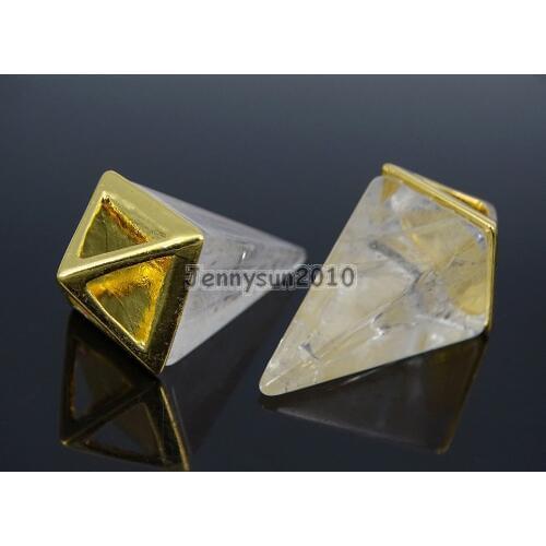 Natural Clear Crystal Quartz Gems Stones Pyramid Pointed Healing Reiki Chakra Gold Pendant Beads Necklace Jewelry 5Pcs/Pack