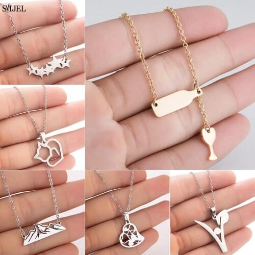 Stainless Steel Wine&Cup Necklace for Women Trend Mountain Star Plant Heart Bottle Glass Necklaces Girl Lady Best Gift Choker
