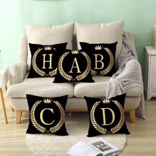 Home Decoration Alphabet Cushion Cover without Inner Filling Polyester Sofa Car Pillowcase Black Gold Letters Throw Pillows