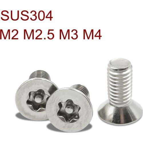 Stainless Steel A2 Flat Head Torx Screw with pillar M2 M2.5 M3 M4 SUS304 Six lobe Security head screws