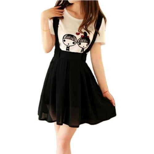 2020 lady casual suspend skirt summer chiffon Strap skirts short pleated skirt school girl mini A skirts