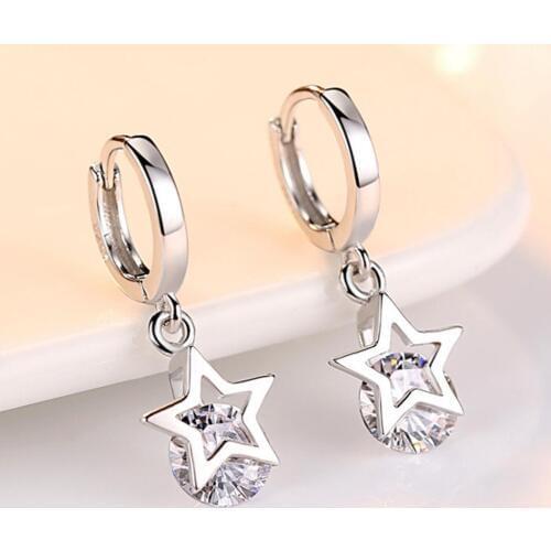 925 Sterling Silver Crystal Star Charm Stud Earrings For Women Grils Kids Wedding Female pendientes mujer moda eh1417
