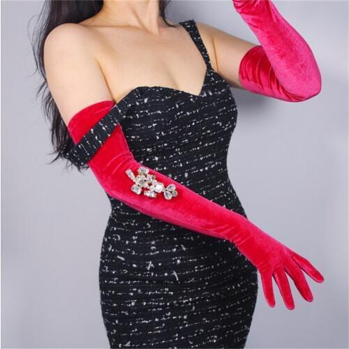 60cm Velvet Lengthening Gloves Pink Rose Red Women Models High Elastic Velvet Gold Velvet Touch Screen RMH06
