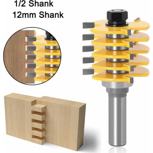 1Pcs 12mm 1/2" Shank Adjustable Finger Joint Glue Router Bit For Wood Tenon Engraving Machine Cutter Carbide Milling Cutter