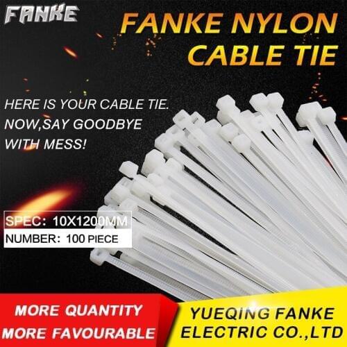 100Pcs/pack 10*1200mm high quality width 9.0mm White Color National Standard self-locking plastic nylon cable ties,wire zip tie
