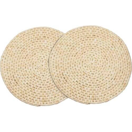 2Pcs Corn Husk Round Woven Placemats for Dining Table,Rattan Table Mats,Bowl Pad Tea Set Mat,Weave Placemats Handmade