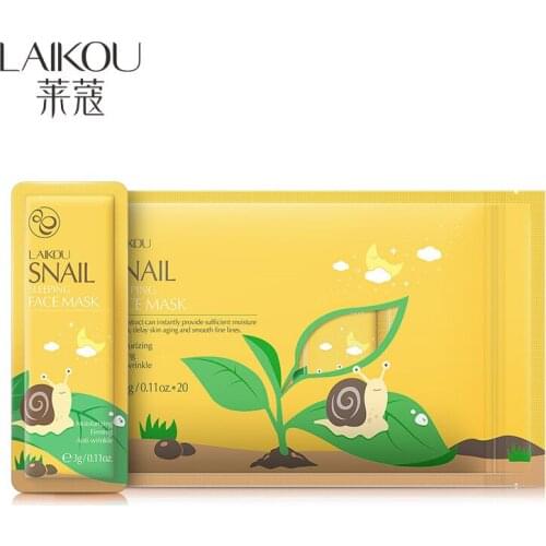 20pcs LAIKOU Snail Face Sleeping Mask Whitening Moisturizing Acne Oil Control Nourish Mask Blemish Anti Wrinkle Skin Care