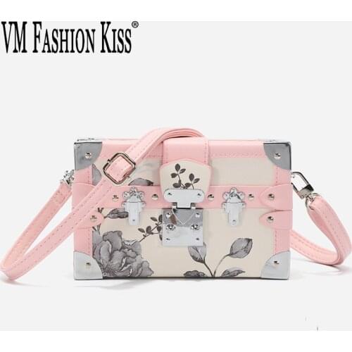 2021 Retro Classic Square Box Handbag Microfiber Flower Print Ladies Shoulder Bag Designer Metal Chain Messenger Women Bag