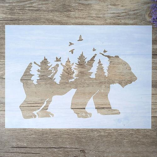 A4 A3 A2 Size DIY Craft Forest Bear Stencil For Wall Painting Scrapbooking Stamping Stamp Album Decorative Embossing Paper Card