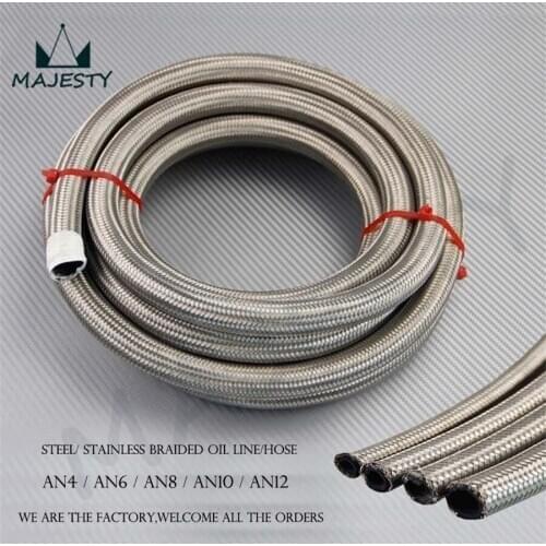 AN4 Stainless Steel Braided 4AN Oil/Fuel/Gas Line/Hose 10M/32Feet 10Meter silver