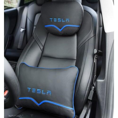 Nappa leather Car neck pillow For Tesla Universal car Pillows Car Travel Neck Rest Pillows Seat headrest cushion lumbar pillow