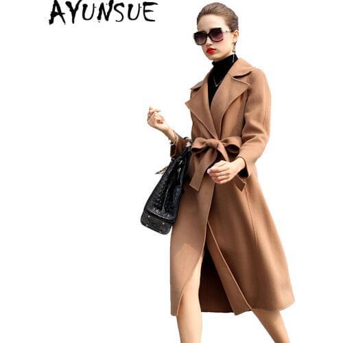 AYUNSUE 2020 European Wool Coat Female Long Winter Coat Women With Belt Double-side Cashmere Coats Womens Spring Jacket 15D1131