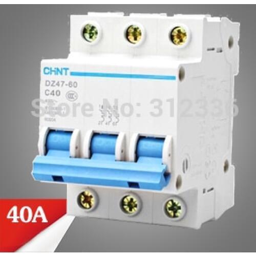 Free Shipping 2 years Warranty DZ47-60 C40 3P 40A 3 pole domestic C type small air switch unipolar Electric shock protection